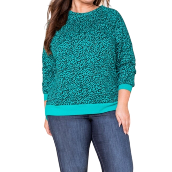 Jun & Ivy Turquoise and Black Animal Print Sweatshirt - Picture 1 of 6